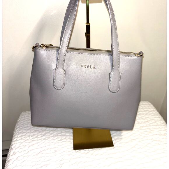 Furla Gray Leather Tote Handbag with D-rings - Picture 1 of 5